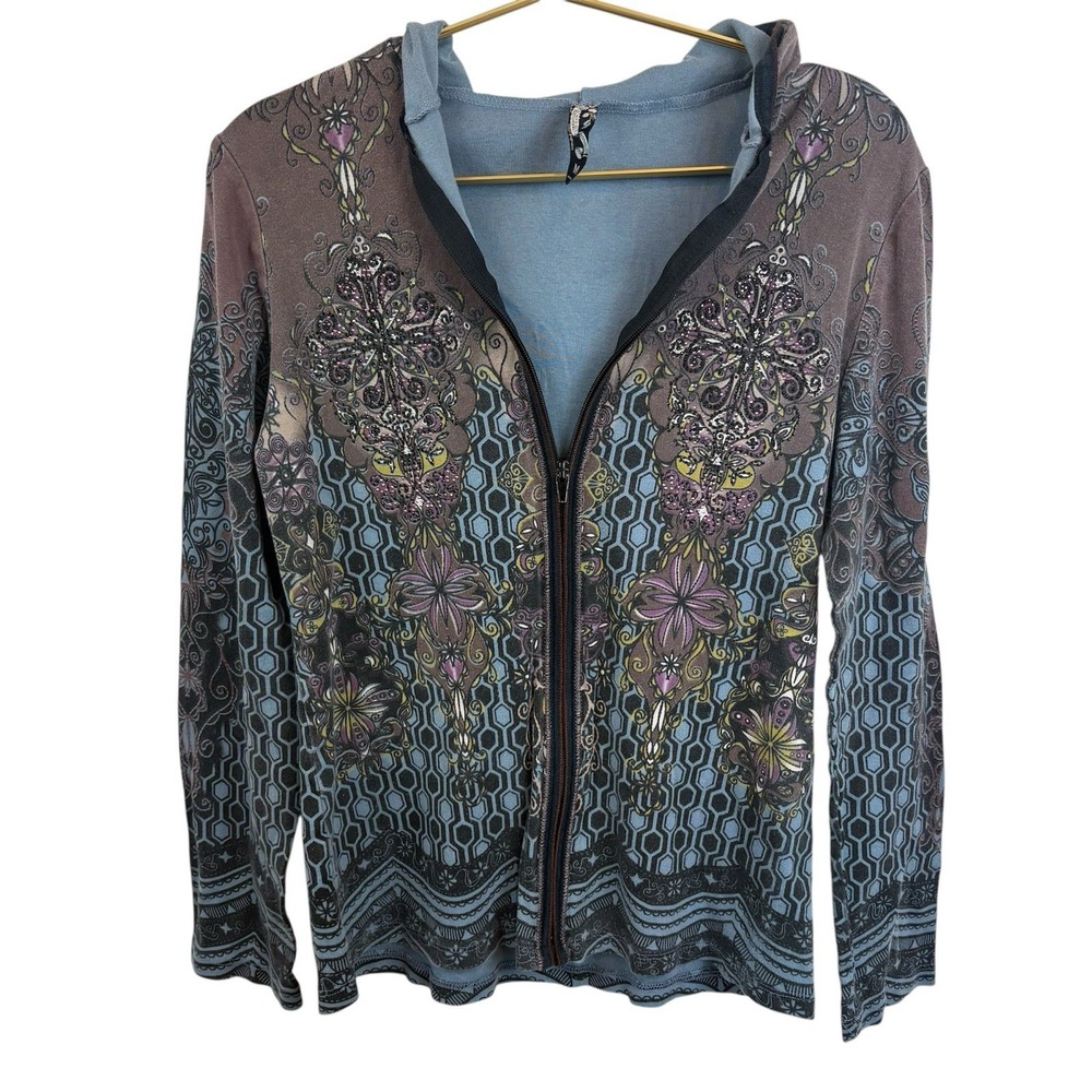 Y2K Vanilla & Sugar Bedazzled‎ Zip Up Jacket Grunge Made in USA Sz M 100% Cotton